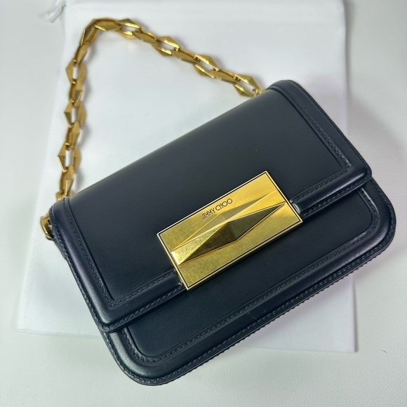 NEW JIMMY CHOO DIAMOND CROSSBODY BLACK LEATHER METAL NWT! - Picture 6 of 12